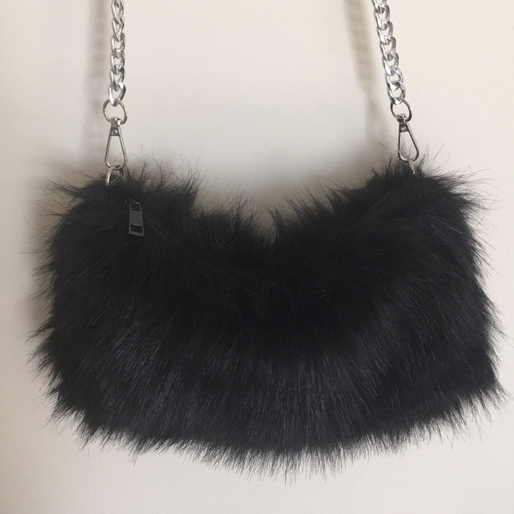 Black Furry Shoulder Bag